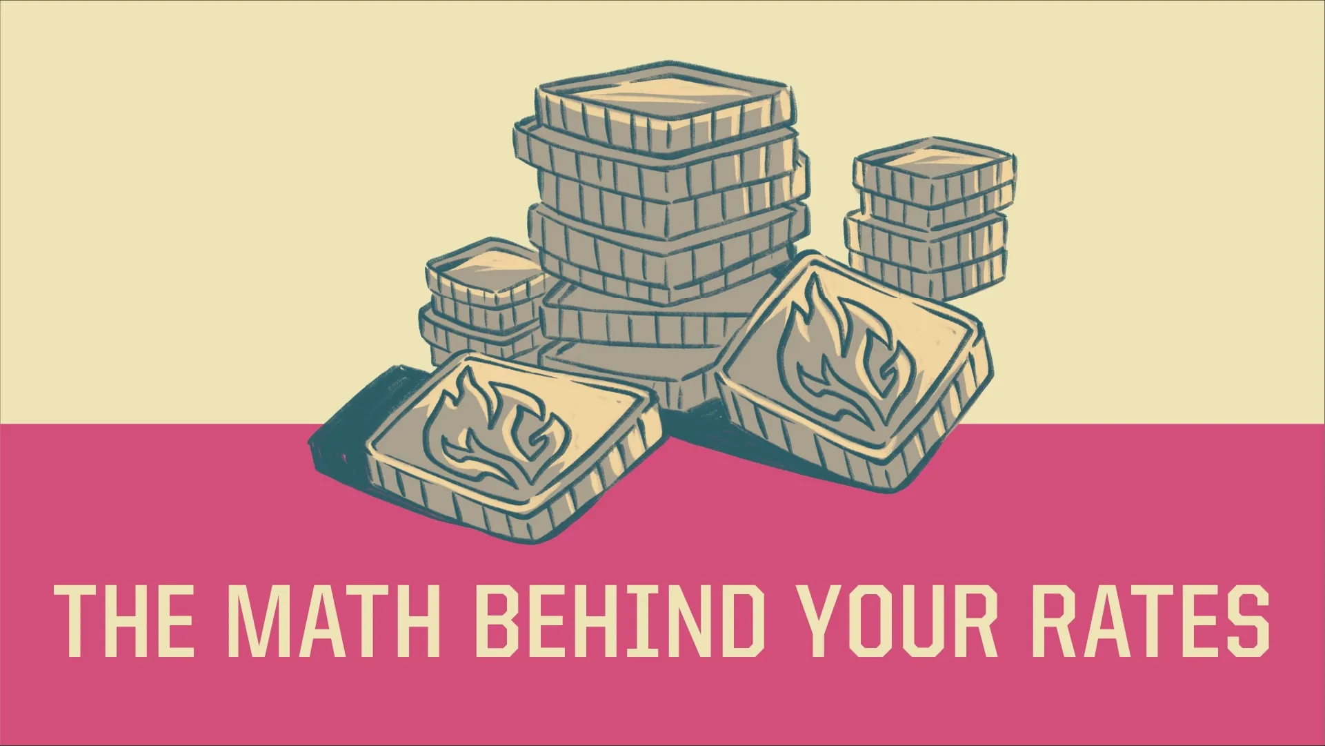 Coins stacked with fire symbol background.