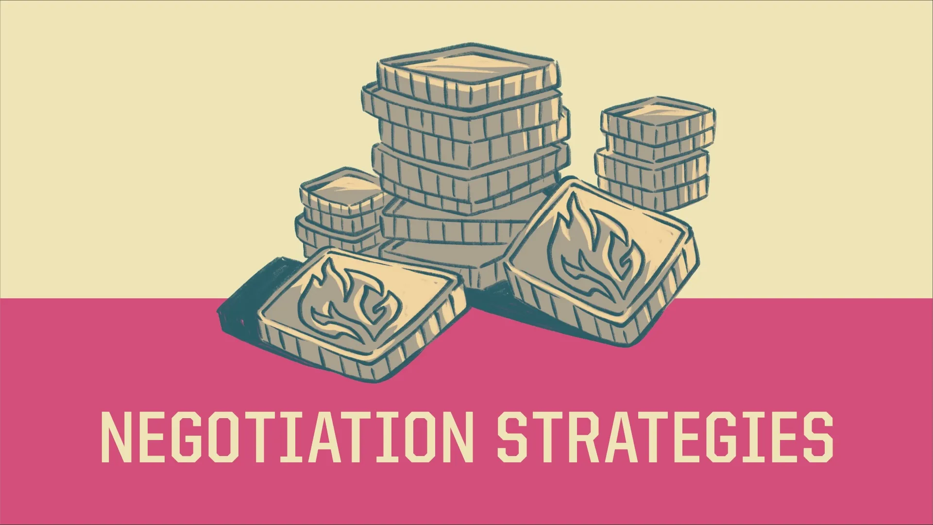 Coins symbolizing negotiation strategies highlighted.