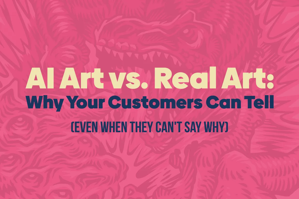 AI Art vs. Real Art blog post header with monster illustration