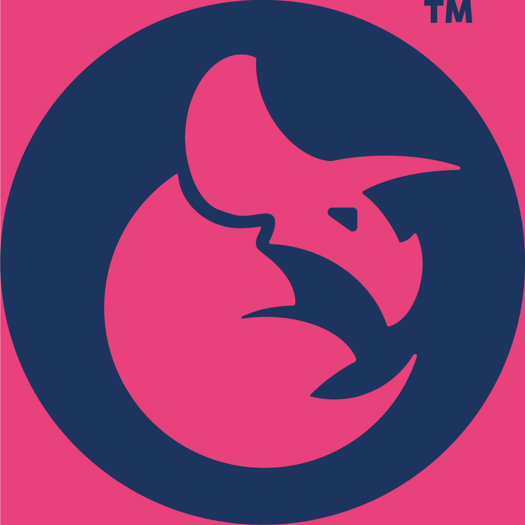 Pink and navy dragon circle logo with TM symbol