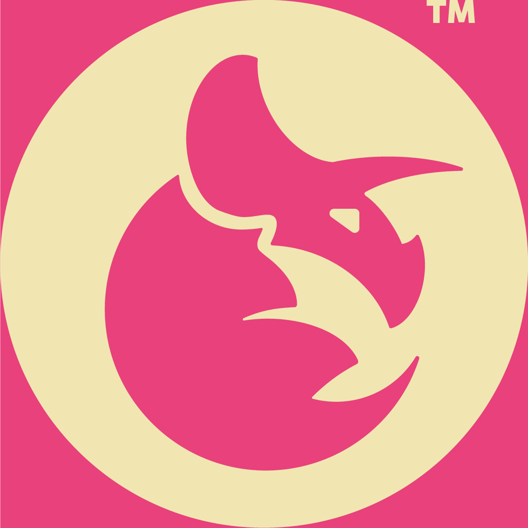 Pink and cream stylized dragon logo
