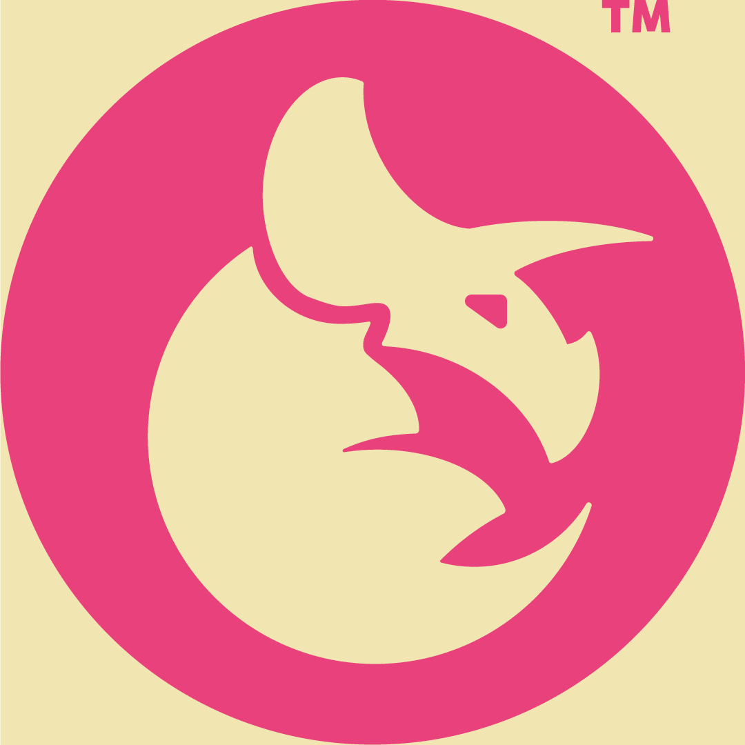 Pink and yellow stylized rhino logo with TM symbol
