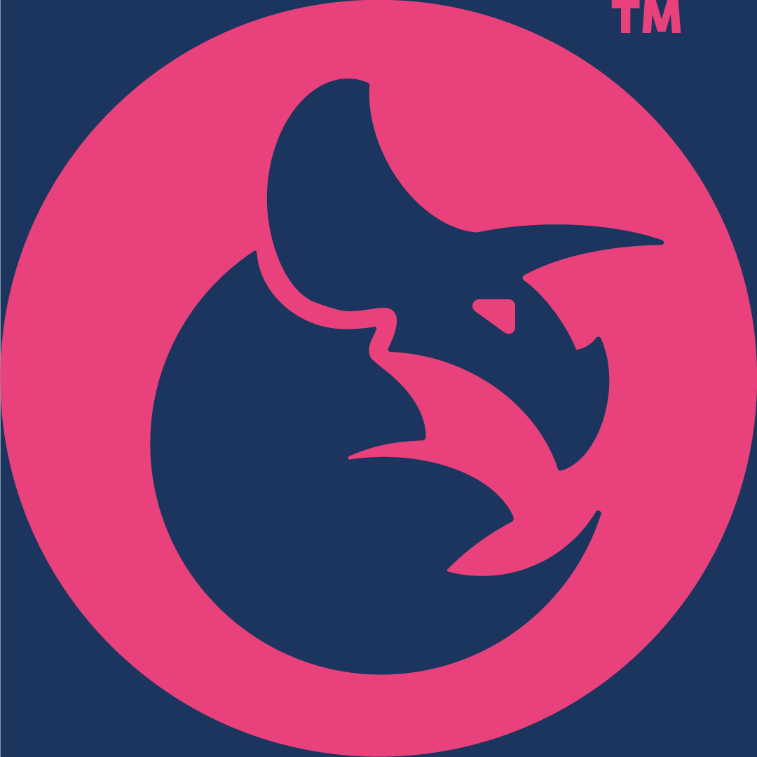 Pink and navy blue abstract dragon logo