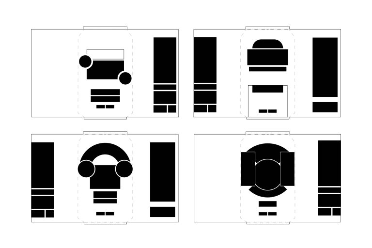 Geometric abstract design with rectangles and circles.