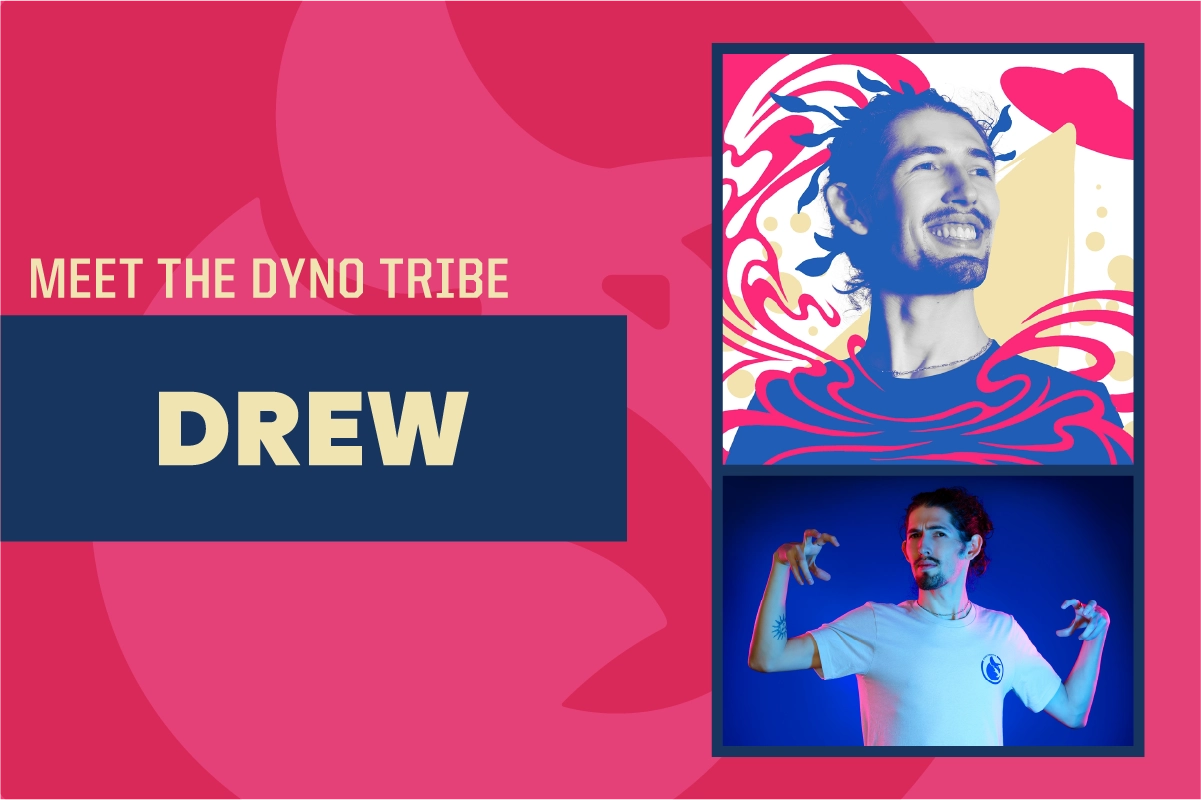 Promotional poster featuring Drew from Dyno Tribe