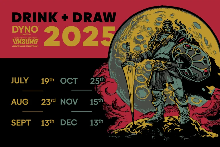 Drink + Draw 2025 event schedule graphic