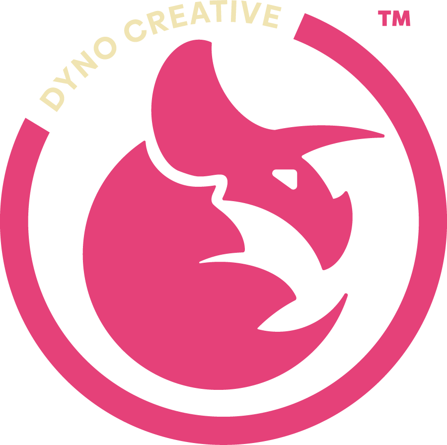 Pink dinosaur silhouette logo for Dyno Creative