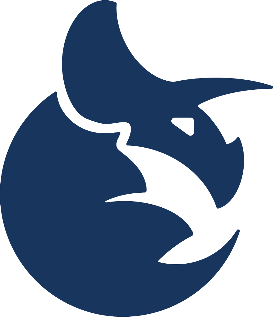 Stylized blue rhinoceros logo