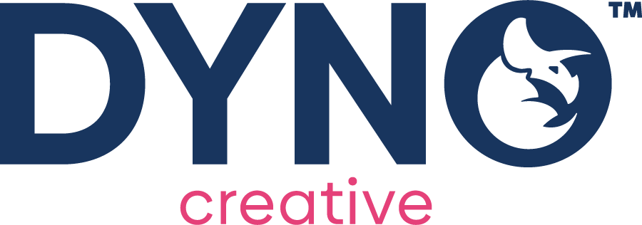 Dyno Creative logo with stylized dinosaur icon