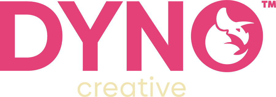 DYNO Creative logo with pink rhinoceros silhouette