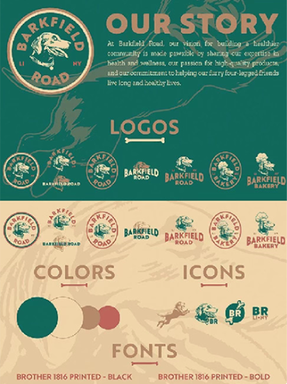 Barkfield Road logos, colors, icons, and fonts overview.