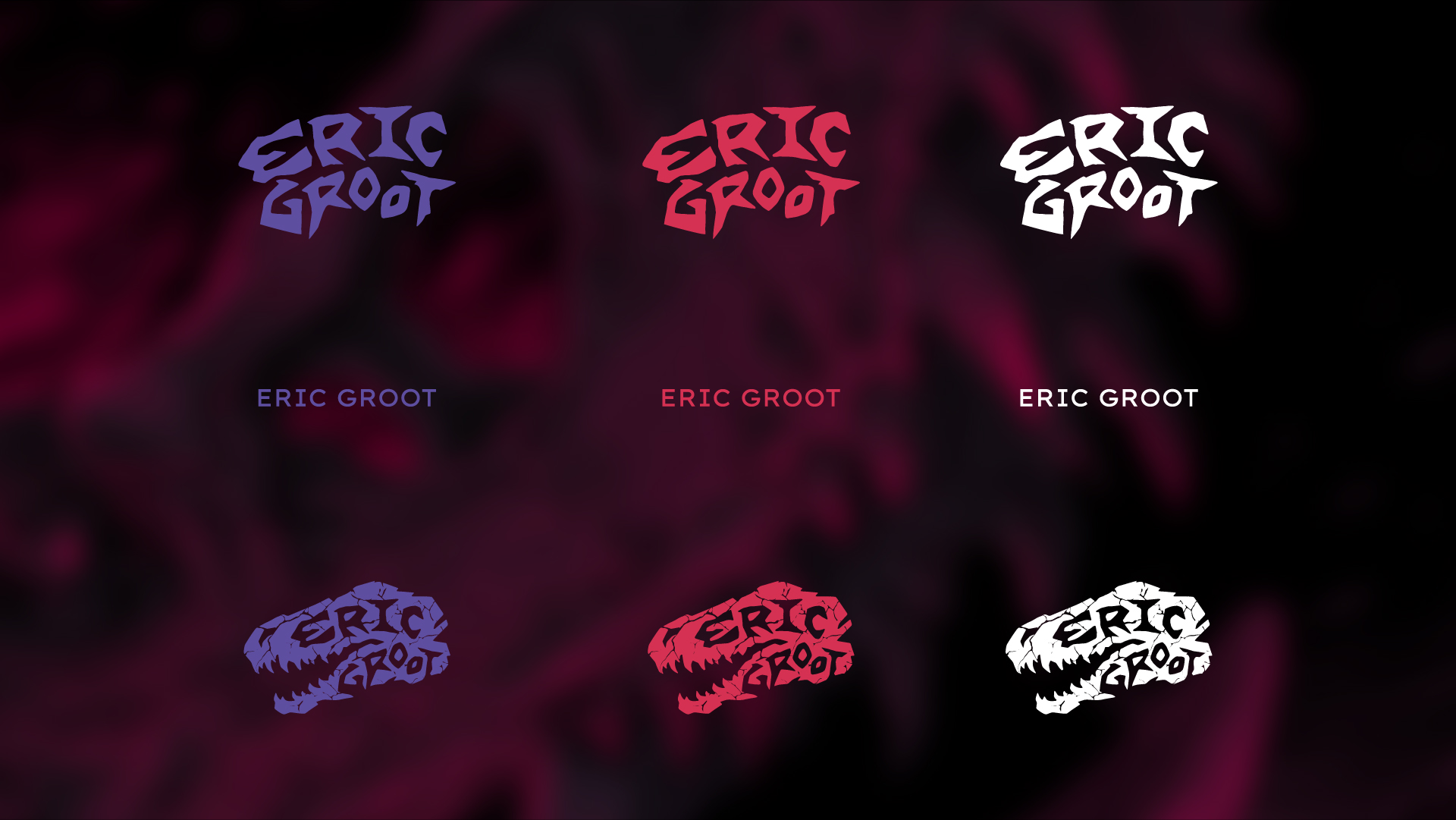 Colorful Eric Groot logos on dark background