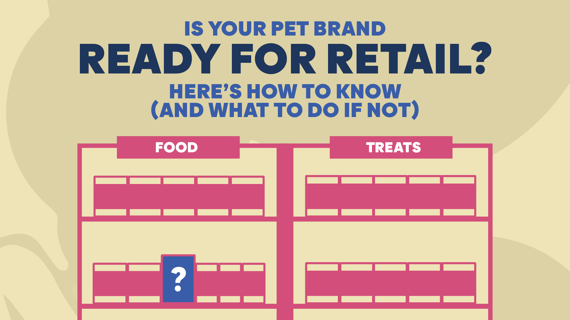 Pet brand retail readiness guide with empty shelves.